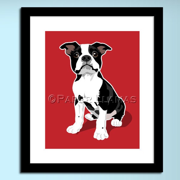 dog wall art for kids Boston Terrier chevron childrens art prints -  8x10 dog print -  custom colors boys room kids nursery decor
