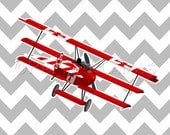 Vintage airplane art - Fokker Dr 1 -Red Barron triplane - custom colors - WWI aircraft, boys room wall art retro childrens art prints