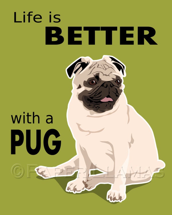 Pug Dog Art  - fawn - custom dog portrait chevron art print, nursery art for boys childrens art