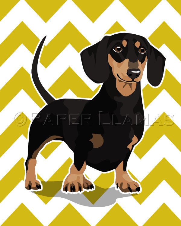 Dachshund Wiener Dog art print black and tan - custom dog wall art - chevron puppy pictures custom dog portrait art for boys