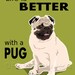 Pug Dog Art  - fawn - custom dog portrait chevron art print, nursery art for boys childrens art