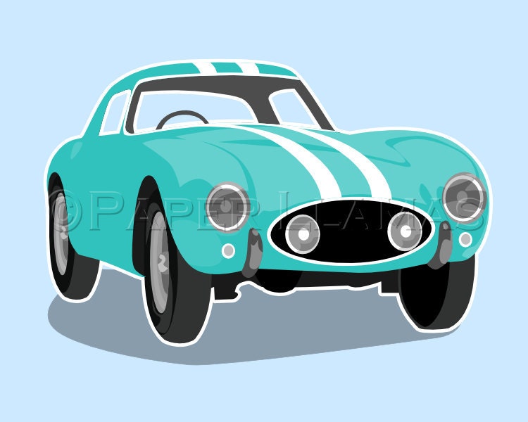 Childrens art - 1956 Ferrari - wall art - Vintage sports car - boys art prints - nursery art - pick your colors yellow and grey