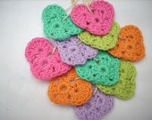 Crocheted hearts 10 pieces with hangingloop spring shades