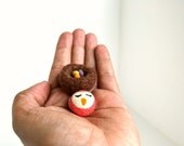 Needle Felted-Tiny Peach Bird in Nest with 3 tiny eggs