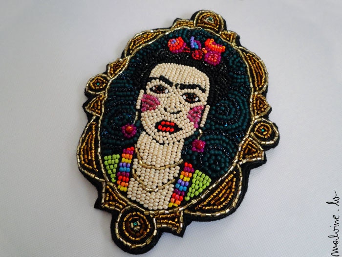 Colorful over-sized bead brooch - "Frida Kahlo" - MADE TO ORDER