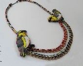 Beaded and braided chain bird jewelry necklace "Palila Dance" - MADE TO ORDER