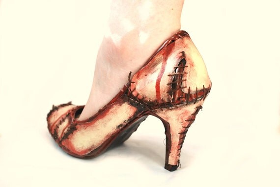 Rockabilly Halloween Witches Zombie flesh high heel court shoes (Lady gaga meat shoes)