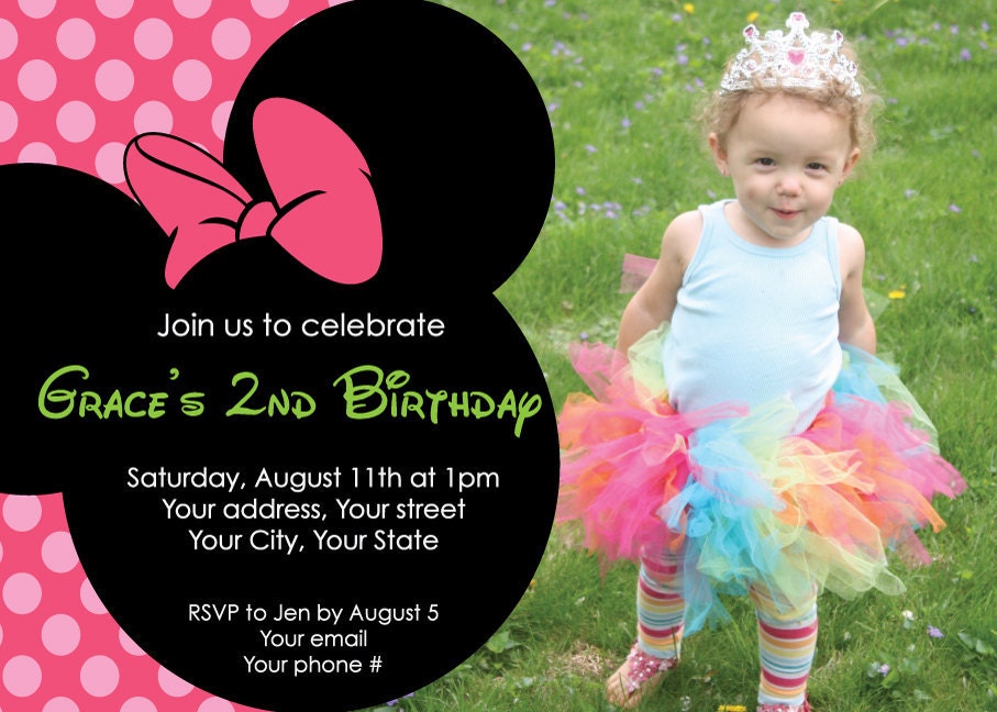 Custom Made Minnie Mouse Birthday Party Invitations