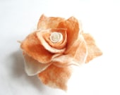 Rose Felted Flower Brooch Corsage Coral and White gift for her under 25