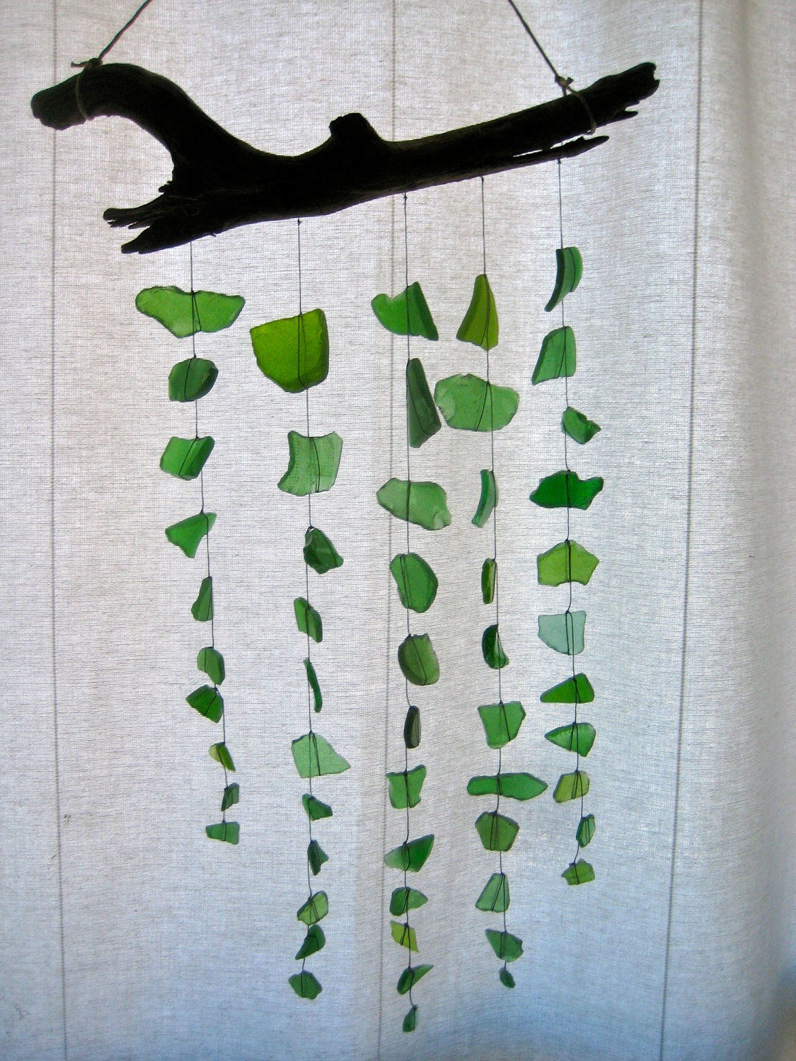 Sea Glass & Driftwood Mobile / Suncatcher - Green