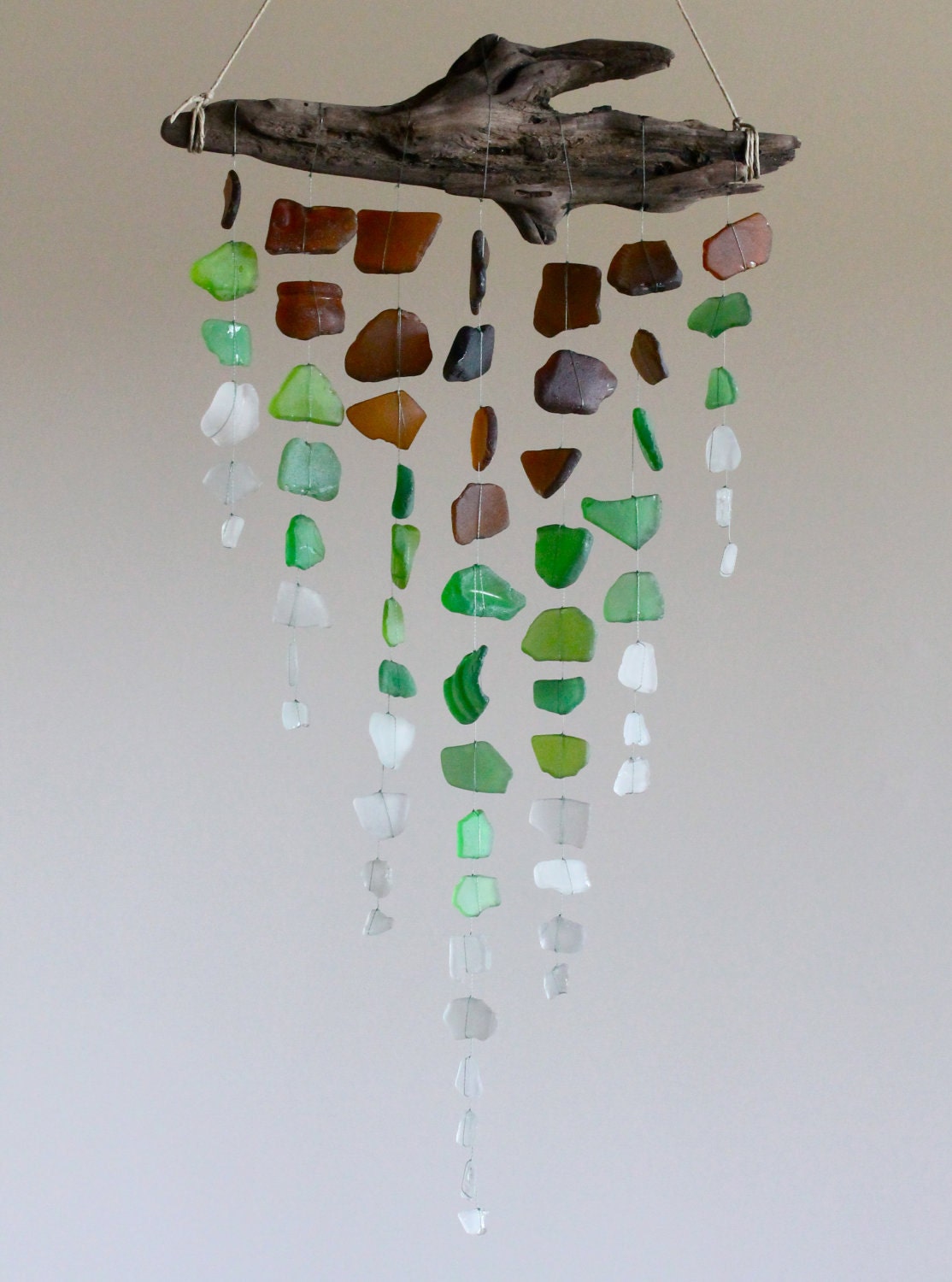 Sea Glass & Driftwood Mobile - Brown, Green, and Clear - Chevron