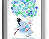 BABY SHOWER FINGERPRINT guest book, fingerprint guest book, Stamp Me stork with baby, Baby Shower Poster Gift 13x19  num.106