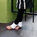 Black Leggings with White and Black Cascading Ruffles