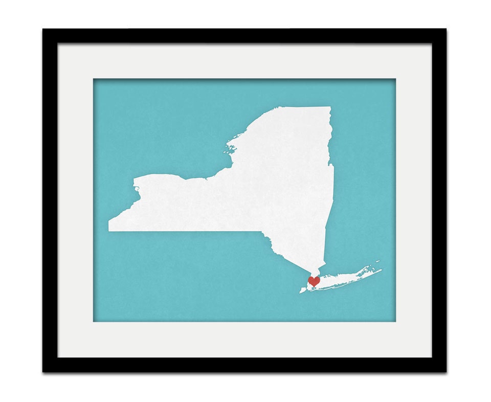 New York City State Custom Personalized Heart Print I Love New York NYC USA Hometown Wall Art Gift Souvenir