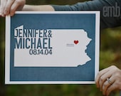Pennsylvania Wedding Gift - Personalized City State and Heart Silhouette - Custom Wedding Date - Location Modern Art Print - 8x10