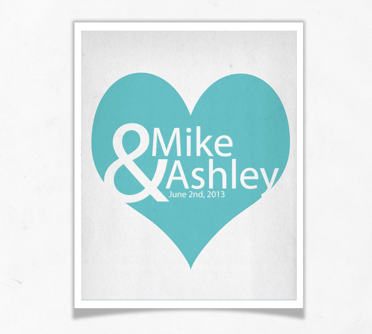 Wedding Gift - Personalized Heart Name and Date - Anniversary - Custom Wedding Date - Modern or Rustic Art Print - 8x10