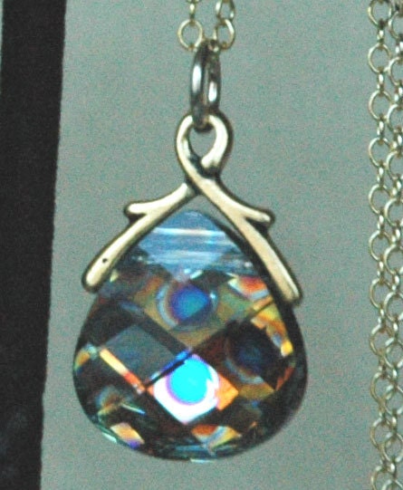 Peacock Eye - Gold Filled Teardrop Swarovski Crystal Pendant