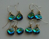 Bridesmaids Gift Set   ---4 Peacock Small  ---- Gold Filled Swarovski Crystal Aqua Green Sphinx Earrings