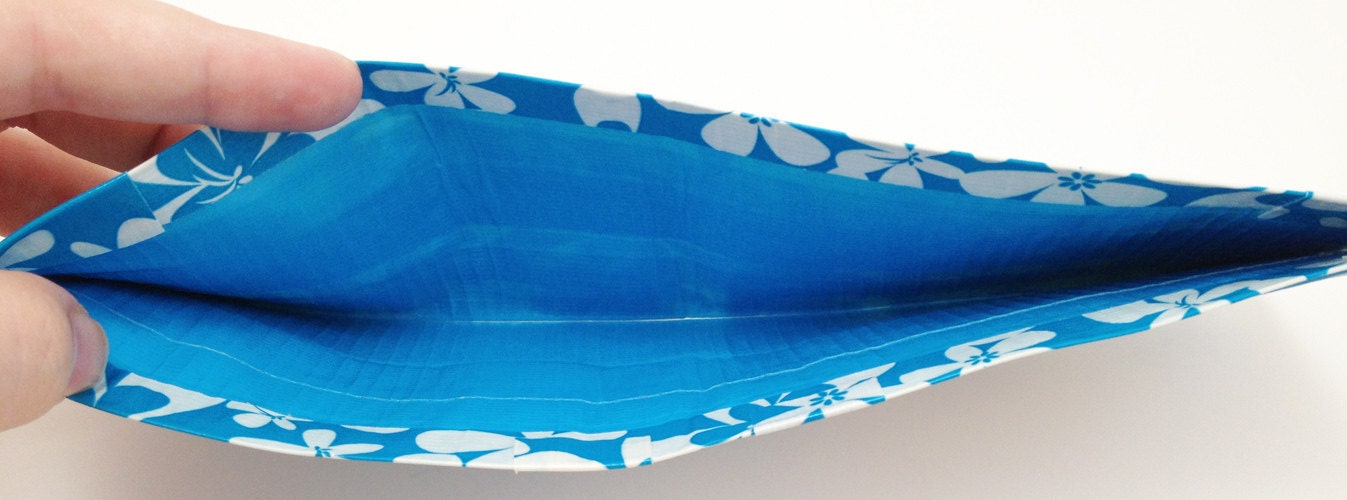 Surfing Shark Sea Turtle Hawaiian Blue Flowers Duct Tape Wallet
