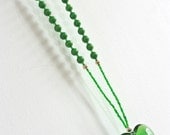 Long necklace - emerald green, bottle green, heart pendant, shiny green necklace