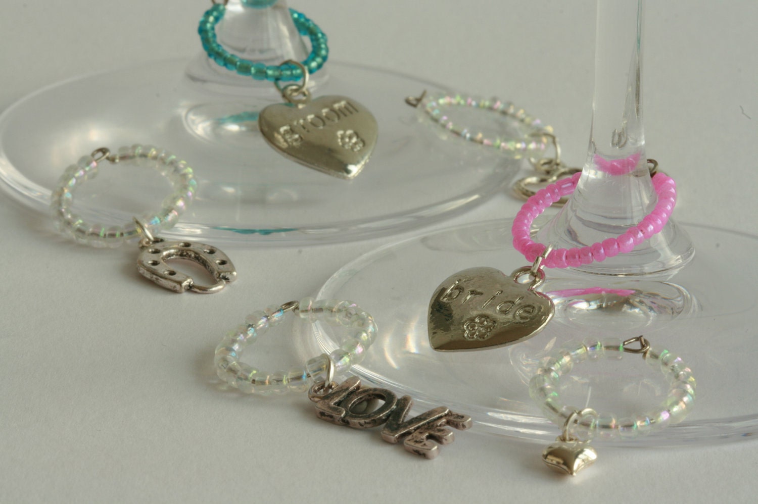 2x Wine Glass Charms - wedding favour, hen do, party, bridesmaid, table decor, cocktail marker, drink tag, gift, christening, stocking