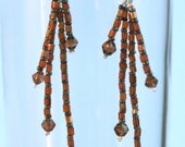 Amber multi strand earrings - amber, gold, brown, orange, multi strand, spiky, dangly, long, different length