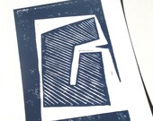 SALE REDUCED Minimalist Modern Lines Art Block Print 4 x 6 Home Decor / Dark Navy Blue / Hand Pulled Linocut