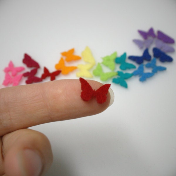 Teeny felt butterflies - rainbow pack 24