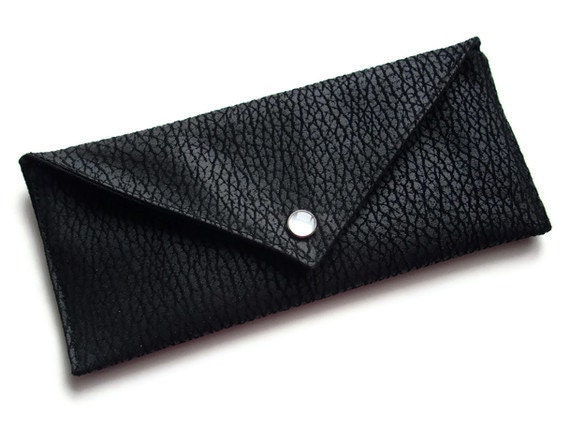 Black Clutch Purse, Faux Leather Handbag, Bridesmaid Gift