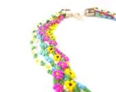 Floral Wreath Necklace, Multistrand Flower Necklace, Colorful Necklace, Seed Bead Jewellery UK
