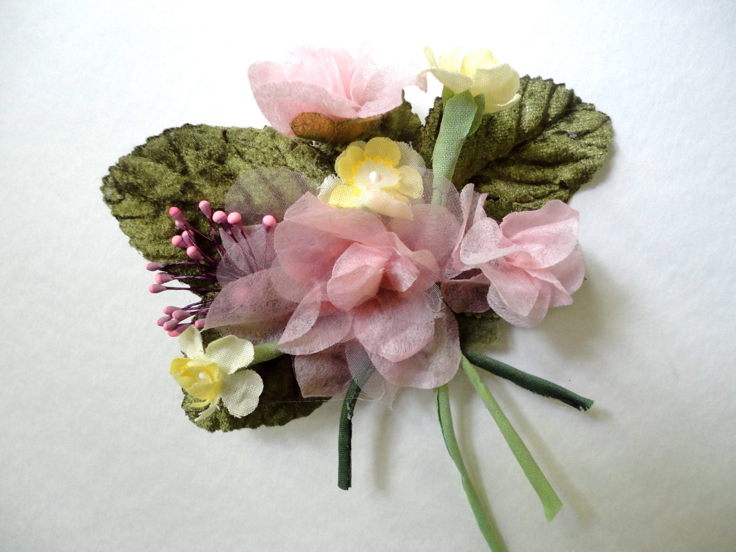 Pale Pink and Yellow Flower Bouquet Hair Clip
