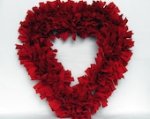 Rustic Rag Wreath Love Heart Blood Red Rustic Wedding Decor Shabby Chic Room Decor gift under 25 30 50