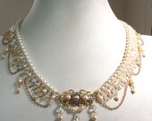 Bridal Pearls Necklace,Bridal Choker,Wedding Necklace,Wedding Choker,Bridal Necklace,Gold,Rhinestone Crystals Necklace,Statement Necklace