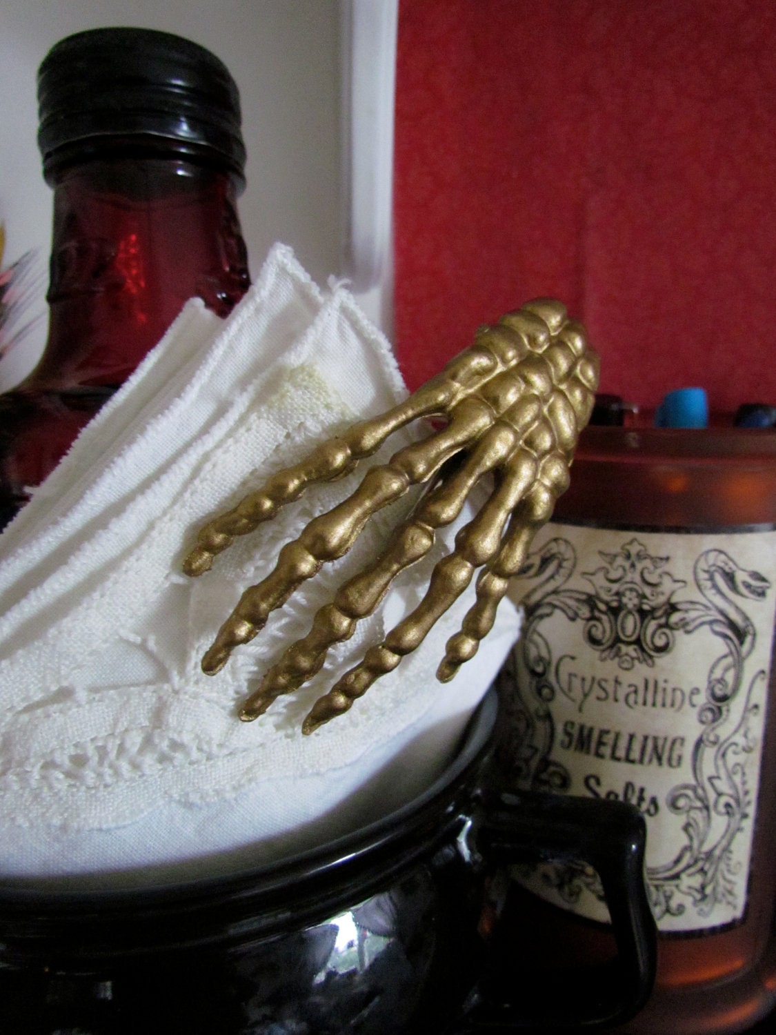 Glitzy Gold Skeleton Hand Hair Clip