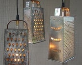 Upcycled Vintage Colander and Grater Pendant Light
