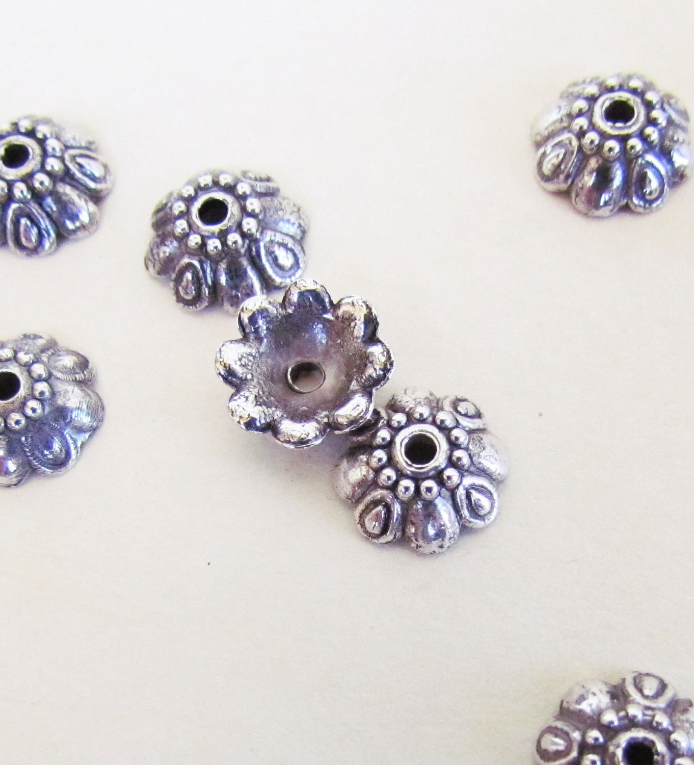 150pcs Antique Silver Acrylic Bead Caps 9x3mm - Ships Immediately from California - B15
