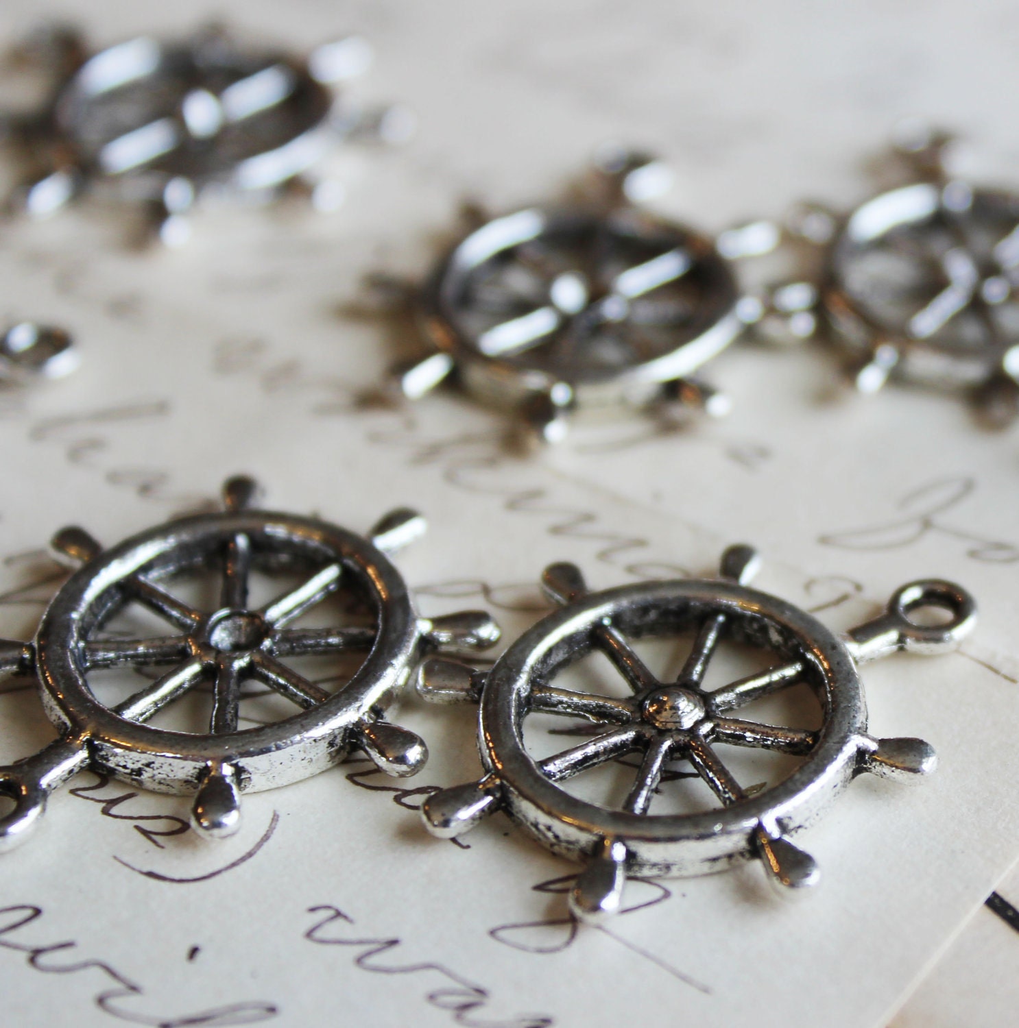 Silver Rudder Nautical Charms 25x29mm 5pcs  - Ships Immediately from California - SC110