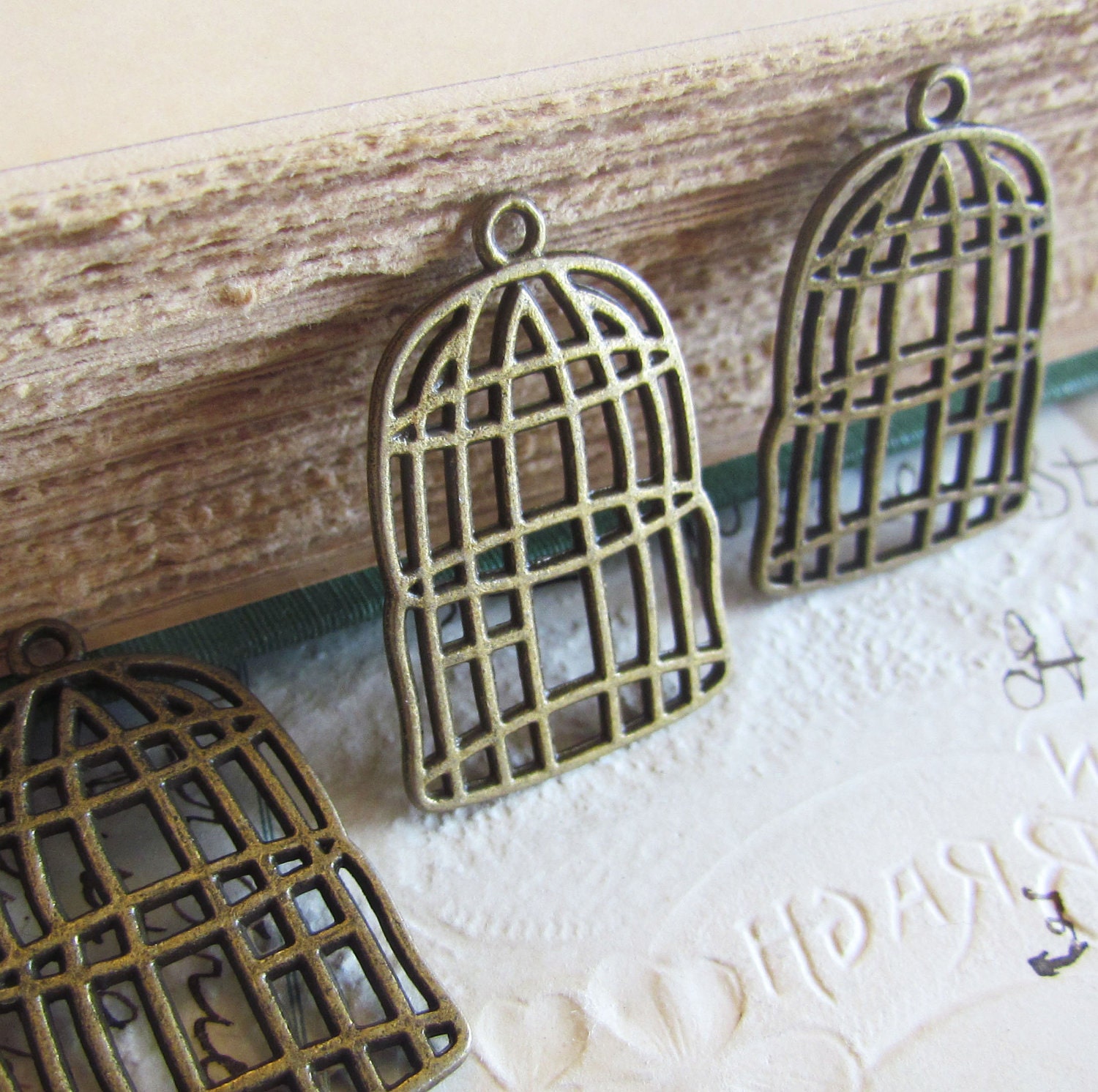 8pcs Antique Bronze Filigree Birdcage Charms 32x21mm - Ships Immediately from California - BC186