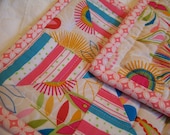 Quilted Pot holders - Bright Pink, Blue, Green, Orange/Yellow and white - Cotton - 7 1/2in by 7 1/2in
