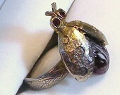Vintage Bug Ring Red Rhinestone Eyes Adjustable