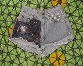 Nebula Galaxy Space High Waisted Vintage Levi Denim Shorts