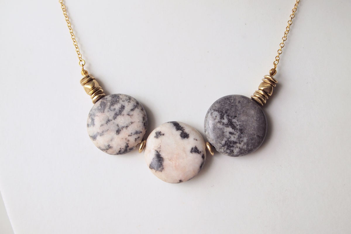 SPRING SALE Statement Necklace : Autumn Jewelry - Triple Coin Flamingo Jasper Necklace, Gifts for her