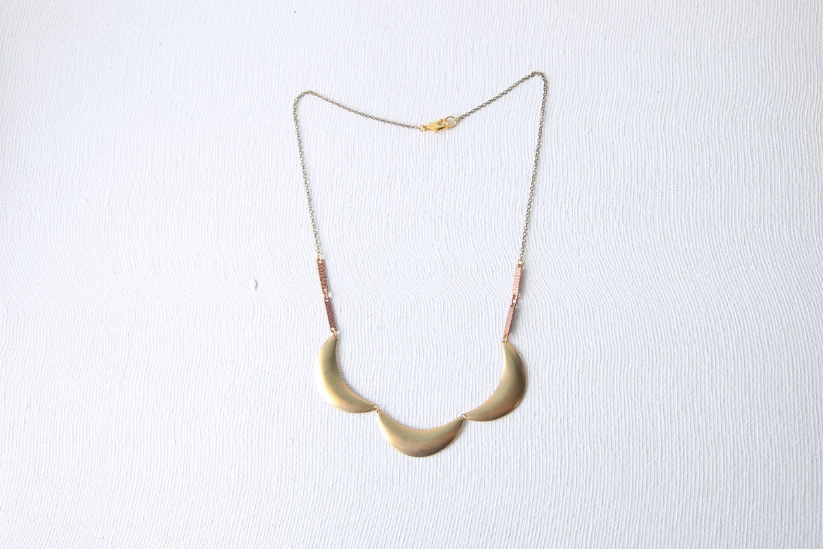 Geometric Necklace : Brass Crescent Scallop Bib Necklace
