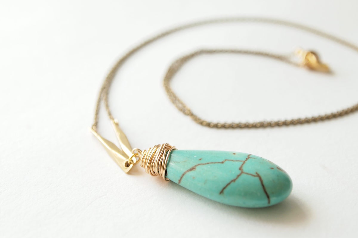 Turquoise Necklace : Wired Turquoise Tear Drop Necklace