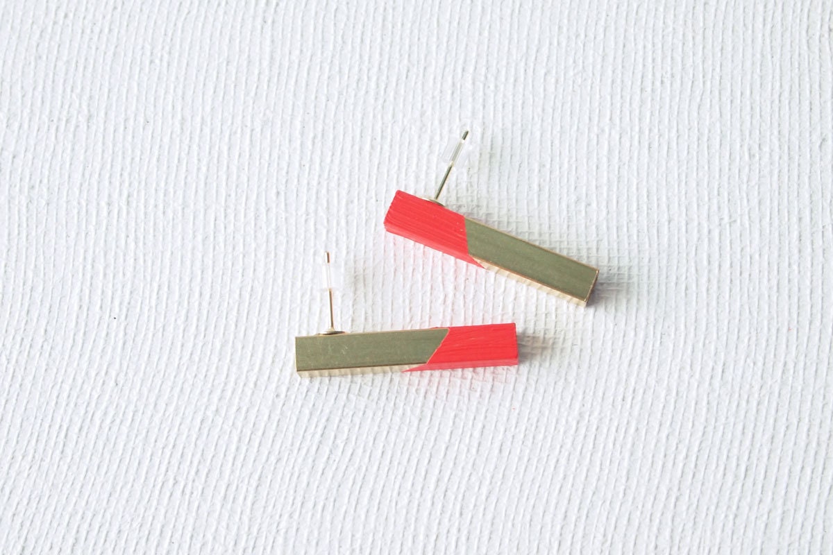 Neon Earrings : Summer Jewelry - 3D Neon Rectangular Tube Studded Earrings