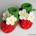Knitted Baby booties Red Strawberry baby girls shoes christmas handmade hand knit baby shoes toddler shoes / size 0-3 M