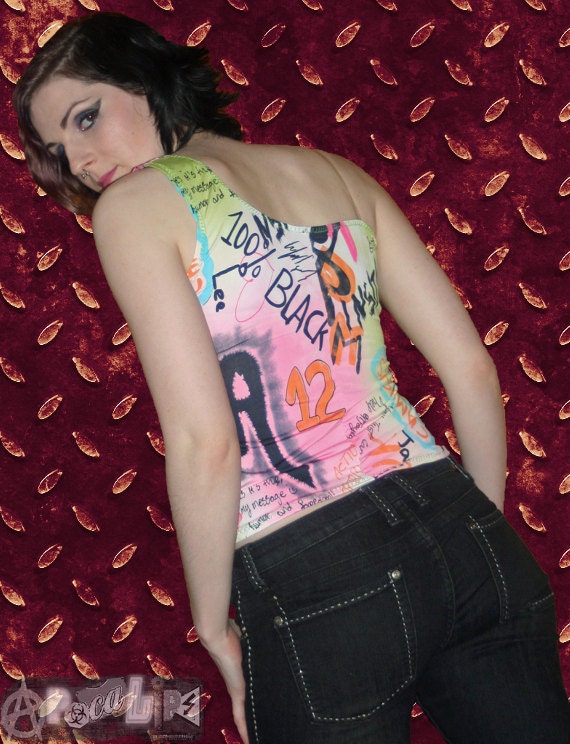 Graffiti One Shoulder Tank Top
