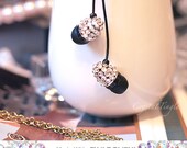 Handsfree Black Earphone Headphone with Mic Earbuds White Diamond Swarovski Crystals for iPhone iPod iPad
