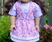 American Girl  18 inch Doll Pink Cotton Skirt Vest and Shirt Outfit Lavender Hearts