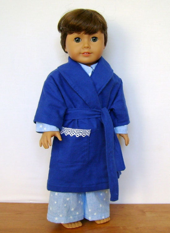 American Girl 18 inch Doll Blue Cotton Pajamas Royal Blue Flannel Robe